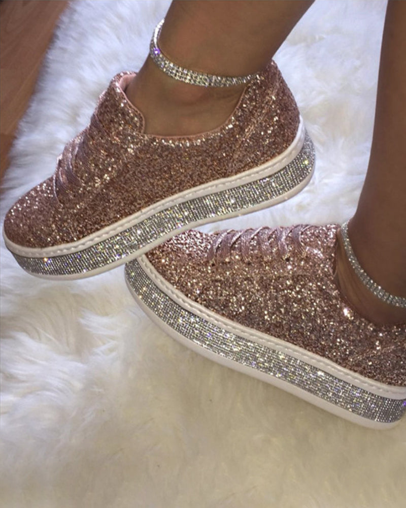 Women's Slip-On Trainers – Sparkly Diamanté Sole, Comfy Platform Casual Glam