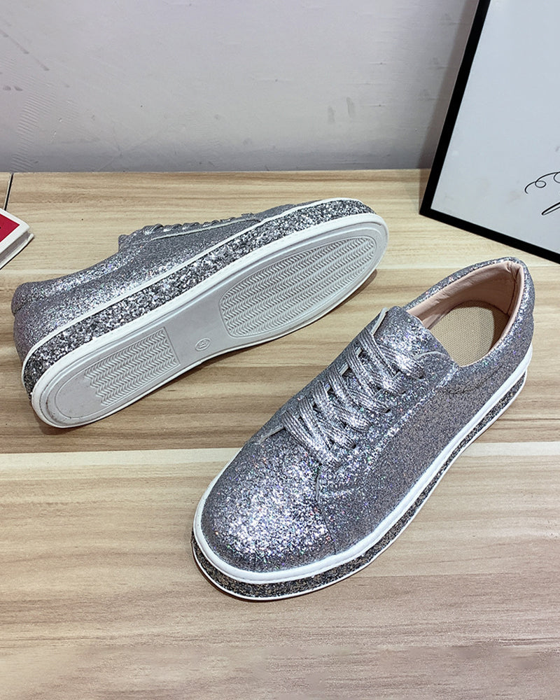 Women's Slip-On Trainers – Sparkly Diamanté Sole, Comfy Platform Casual Glam