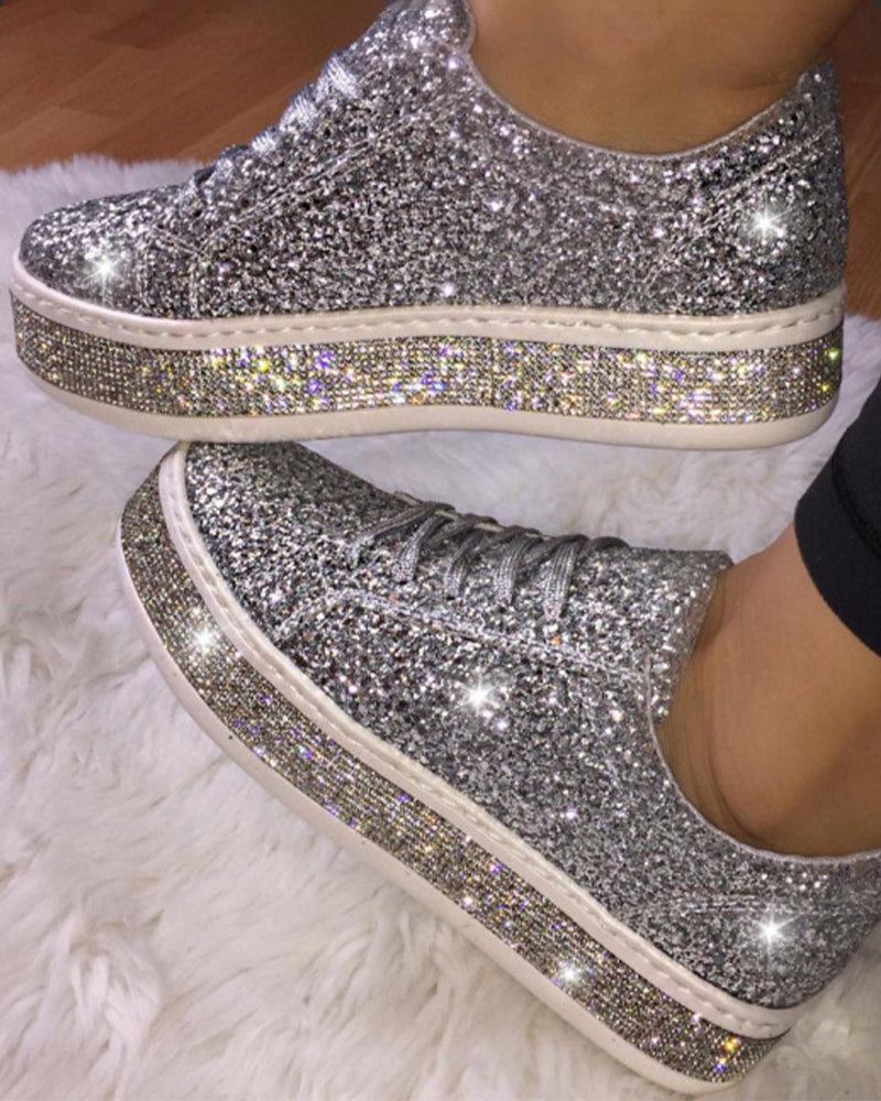 Women's Slip-On Trainers – Sparkly Diamanté Sole, Comfy Platform Casual Glam