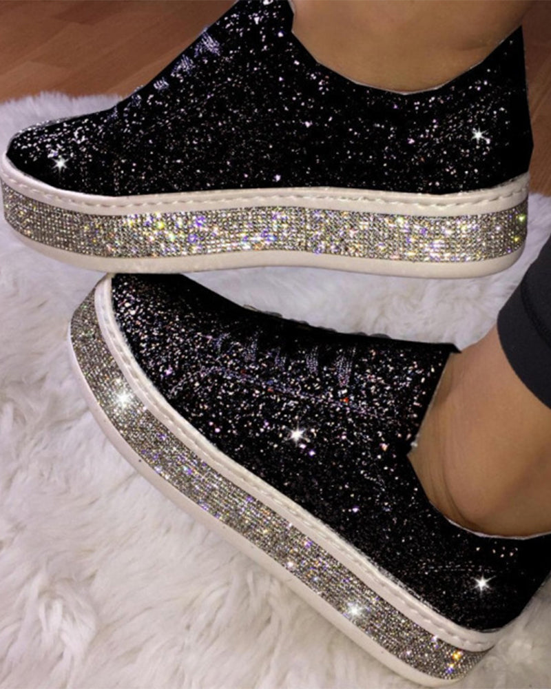Women's Slip-On Trainers – Sparkly Diamanté Sole, Comfy Platform Casual Glam