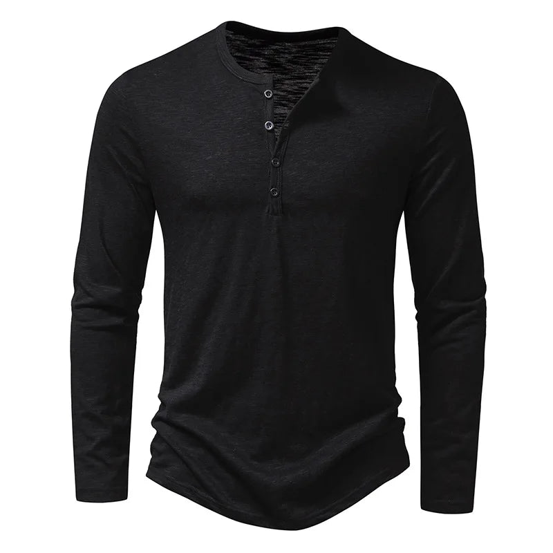 Men's Grandad Top – Button Placket, Slim Fit Casual Henley
