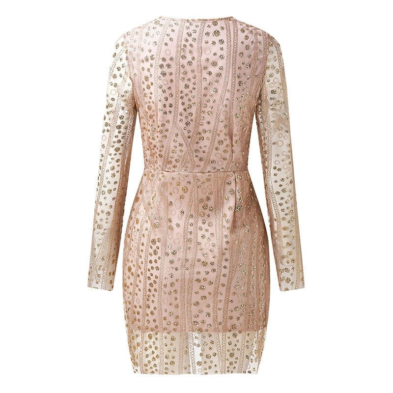 Women's Sequin Mini Dress – Plunge Neck, Bodycon Party & Cocktail Dress
