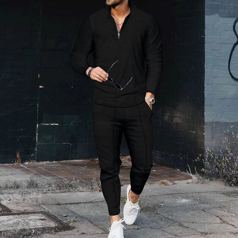 Men's Tracksuit Set – Quarter Zip, Slim Fit Smart Loungewear