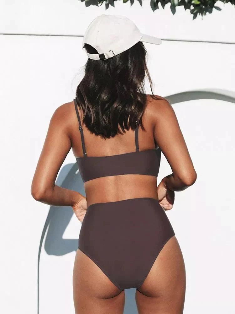 Women's High Waisted Bikini – Twist Front, Supportive Holiday Beachwear
