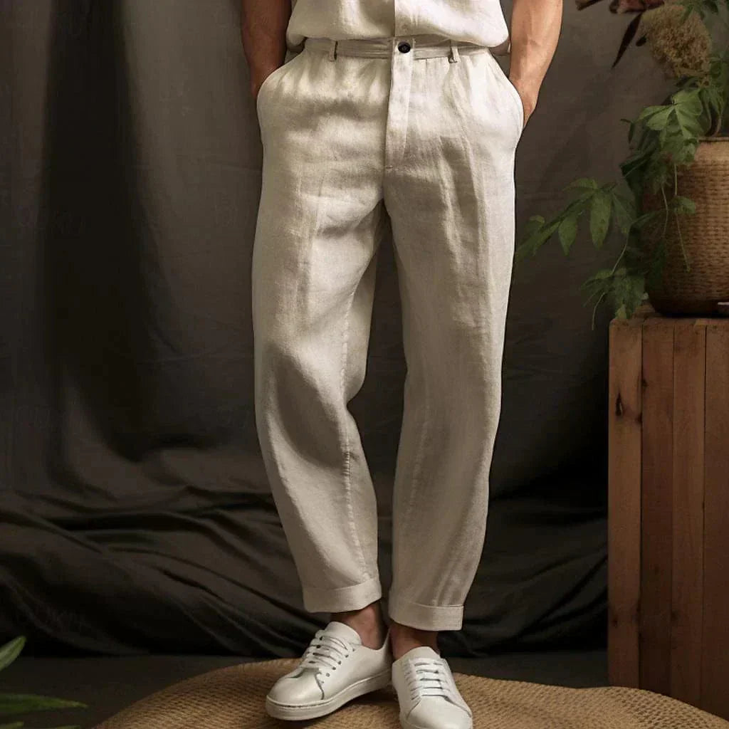 Men's Linen Trousers – Breathable Fabric, Relaxed Fit Smart Casual Wear