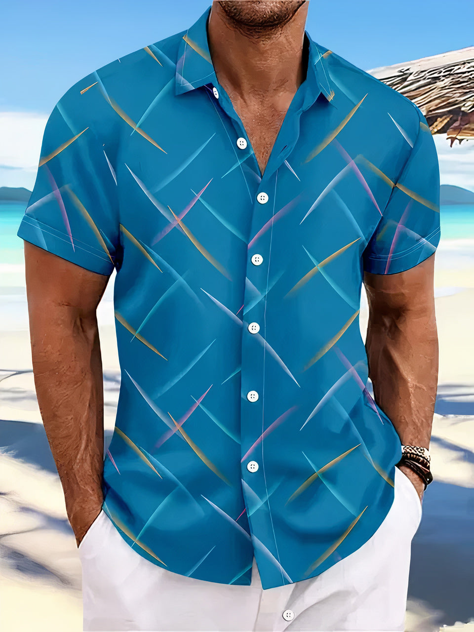 Men's Holiday Shirt – Abstract Print, Relaxed Fit Summer Wear
