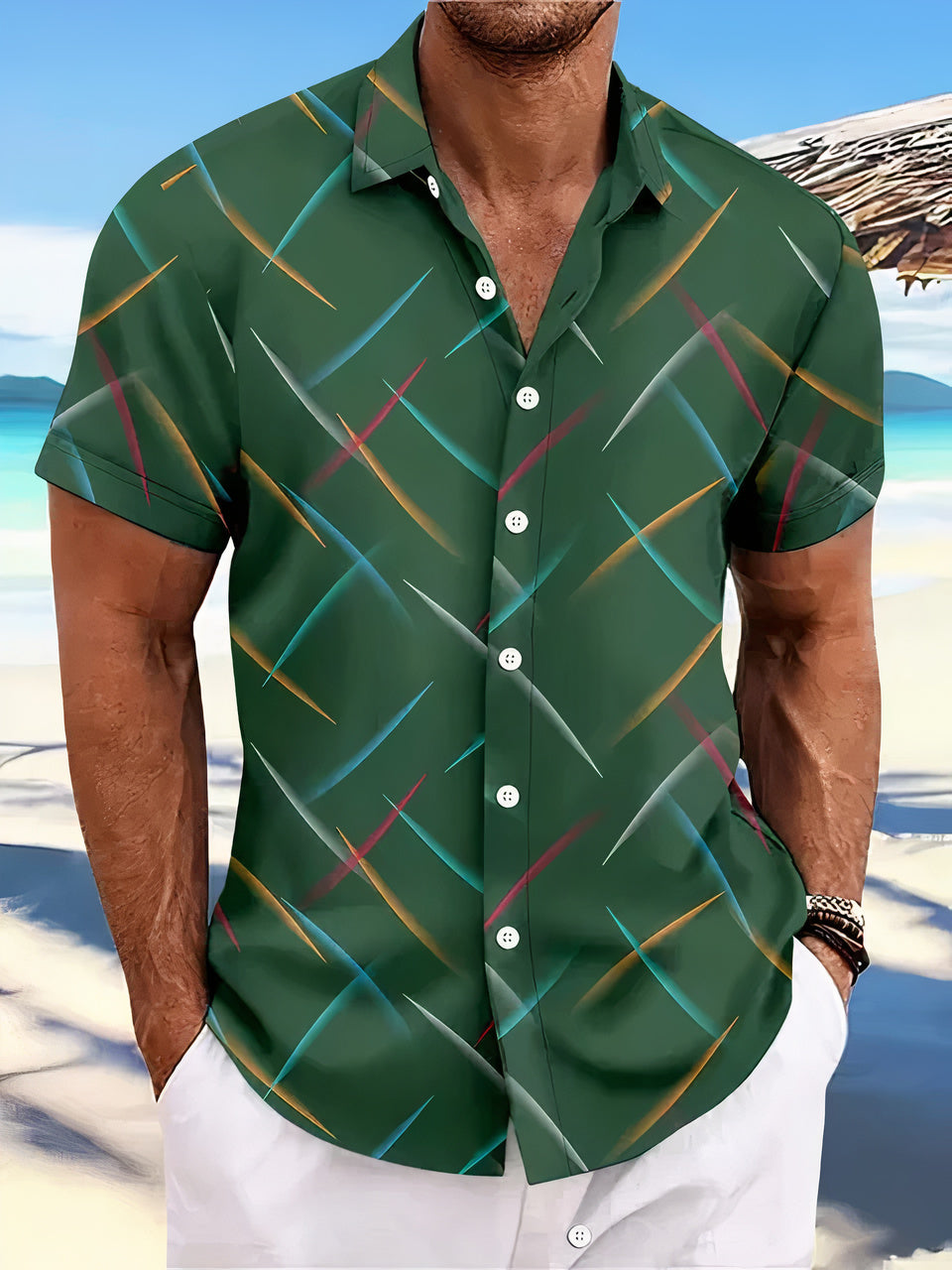 Men's Holiday Shirt – Abstract Print, Relaxed Fit Summer Wear