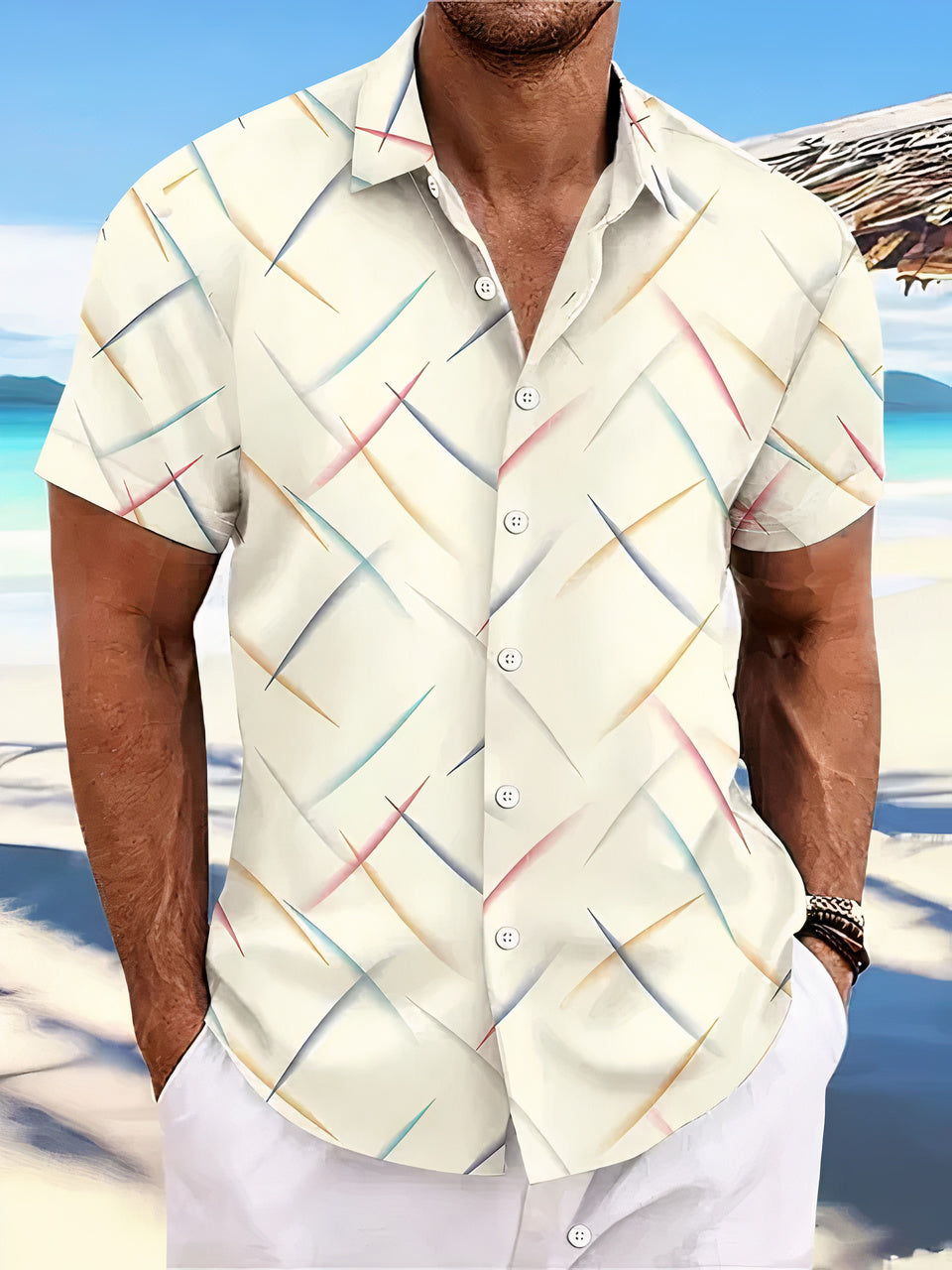 Men's Holiday Shirt – Abstract Print, Relaxed Fit Summer Wear