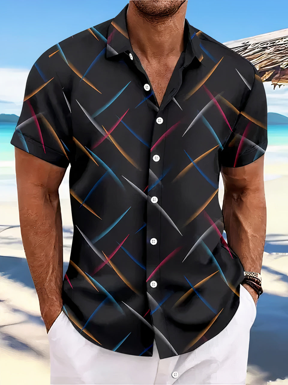 Men's Holiday Shirt – Abstract Print, Relaxed Fit Summer Wear