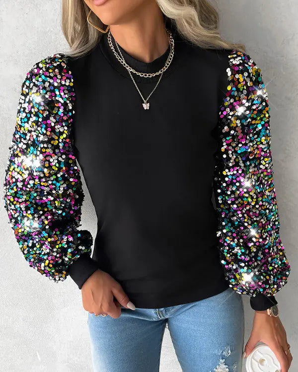 Women's Jumper – Sequin Balloon Sleeve, Statement Knit Party Wear