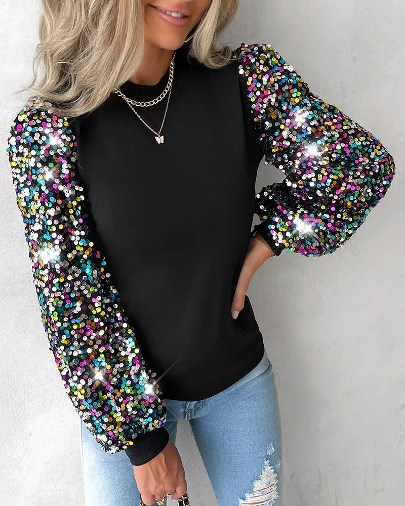 Women's Jumper – Sequin Balloon Sleeve, Statement Knit Party Wear
