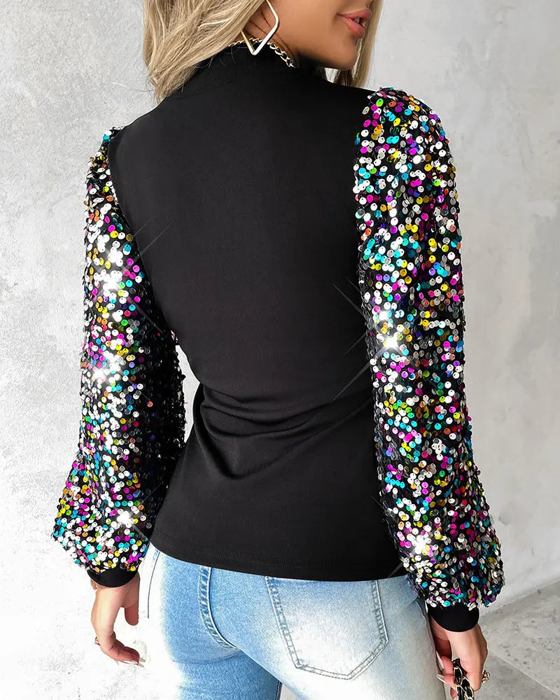 Women's Jumper – Sequin Balloon Sleeve, Statement Knit Party Wear