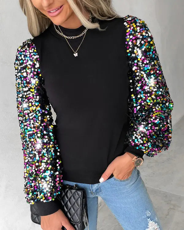 Women's Jumper – Sequin Balloon Sleeve, Statement Knit Party Wear