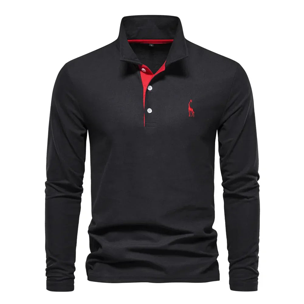Men's Long Sleeve Polo Shirt – Contrast Collar, Slim Fit Smart Casual Wear