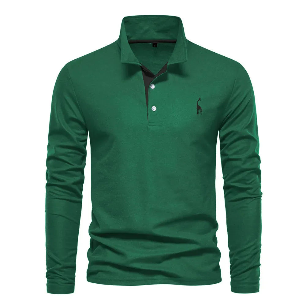 Men's Long Sleeve Polo Shirt – Contrast Collar, Slim Fit Smart Casual Wear