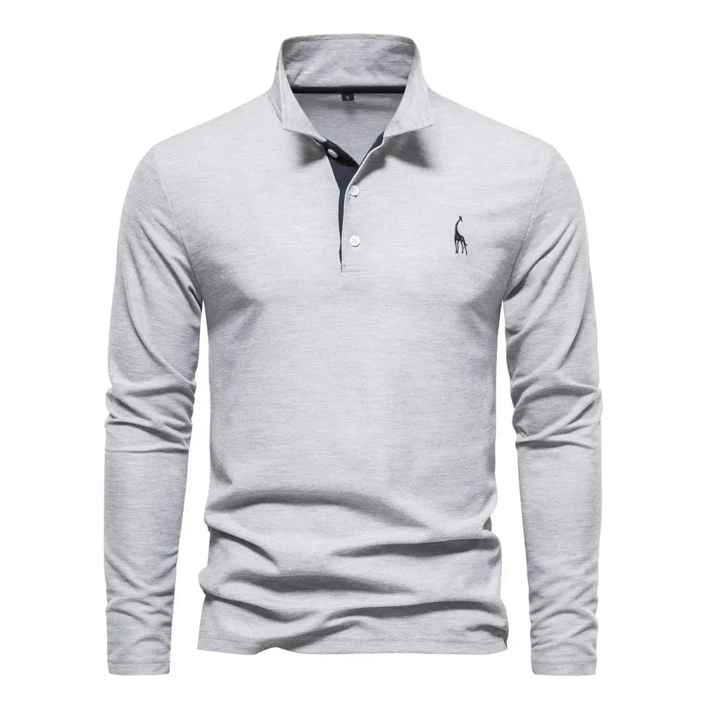 Men's Long Sleeve Polo Shirt – Contrast Collar, Slim Fit Smart Casual Wear