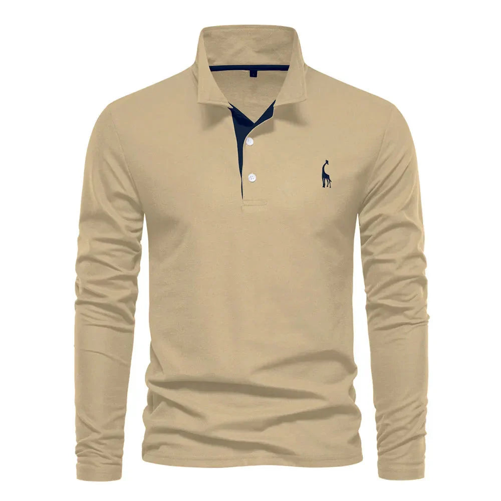 Men's Long Sleeve Polo Shirt – Contrast Collar, Slim Fit Smart Casual Wear