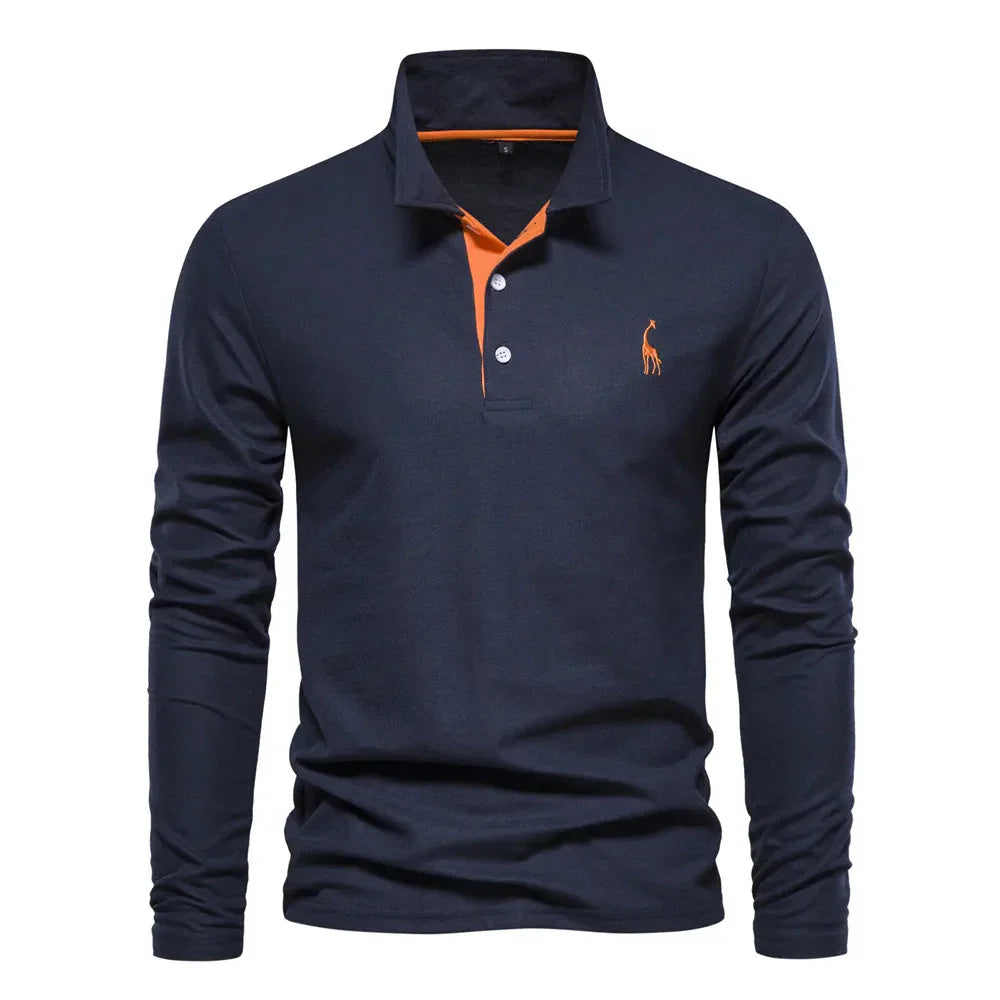 Men's Long Sleeve Polo Shirt – Contrast Collar, Slim Fit Smart Casual Wear