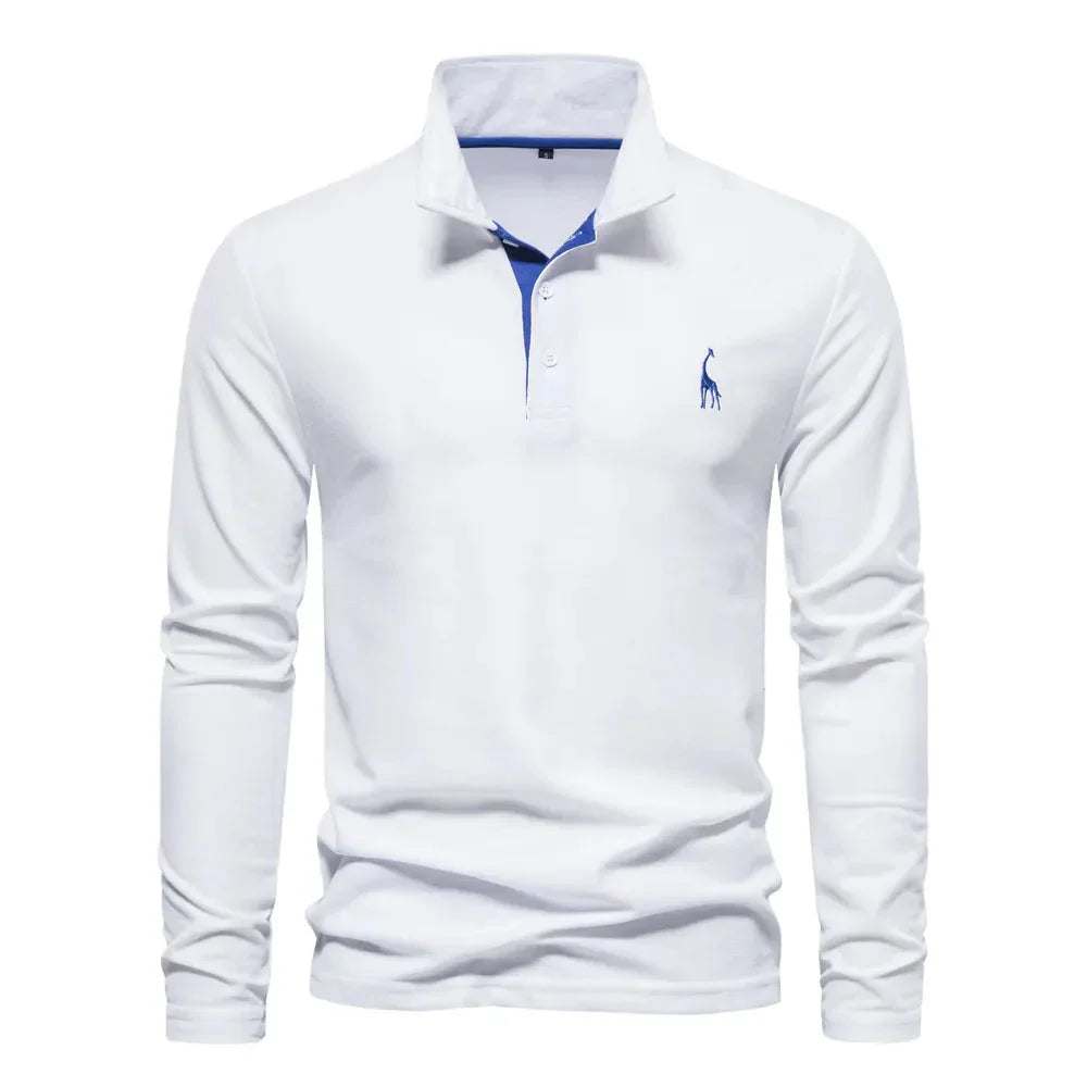 Men's Long Sleeve Polo Shirt – Contrast Collar, Slim Fit Smart Casual Wear