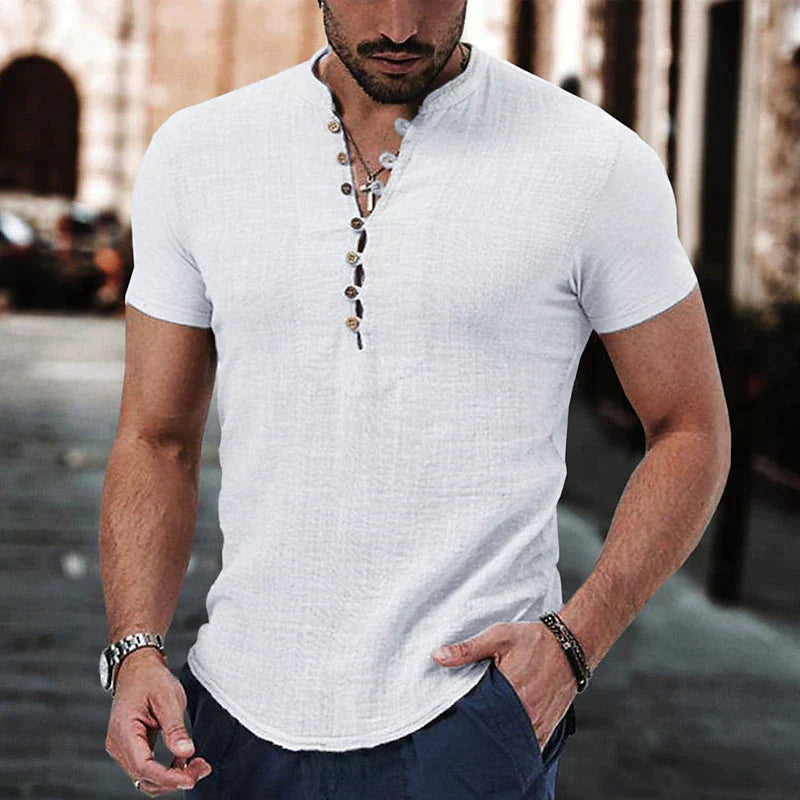 Men's Grandad Shirt – Button Placket, Breathable Cotton Summer Top